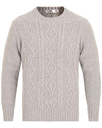  Aran Knitted Crew Neck Sweater Light Grey