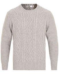  Aran Knitted Crew Neck Sweater Light Grey