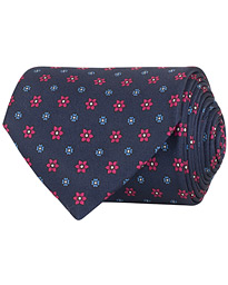  3-Fold Printed Flowers Silk Tie 8 Cm Navy