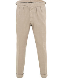  Double Pleated Linen Cotton Trousers Beige