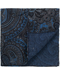  Wool Doublefaced Printed Paisley Pocket Square Blue