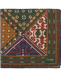  Wool/Silk Prited Pocket Square Green