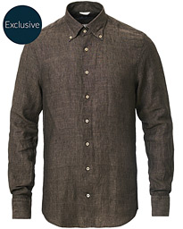  Slimline Button Down Linen Shirt Brown