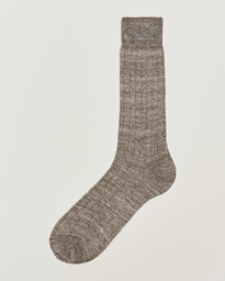  Linen Ribbed Short Socks Brown Melange