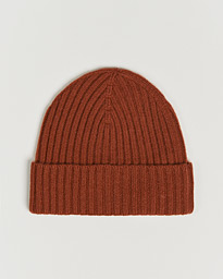  Rib Knitted Cashmere Cap Rust Orange