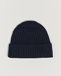  Rib Knitted Cashmere Cap Navy