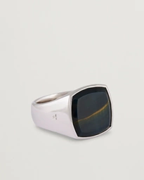  Cushion Blue Hawk Eye Ring Silver