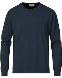  Cotton/Linen Crew Neck Pullover Navy