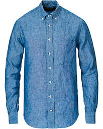  Button Down Chambray Linen Shirt Blue