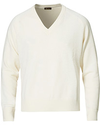  Washed Merino Deep V-Neck Off White