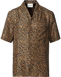  Printed Silk Camp Collar Shirt Brown