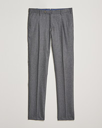  Slim Fit Pleated Flannel Trousers Light Grey