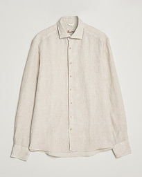  Slimline Cut Away Linen Shirt Beige