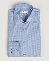  Fitted Body Small Check Cut Away Shirt Blue