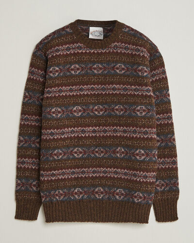 Jamiesons Of Shetland All Over Fair Isle Pullover Crew Neck Moss Green
