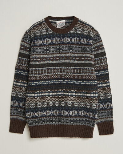 Jamiesons Of Shetland All Over Fair Isle Pullover Crew Neck Brown