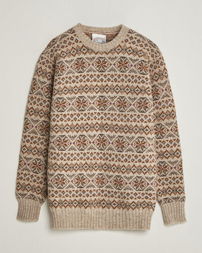 Jamiesons Of Shetland All Over Fair Isle Pullover Crew Neck Natural