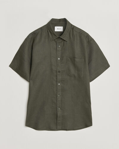 NN07 Deon Linen Short Sleeve Shirt Dark Army