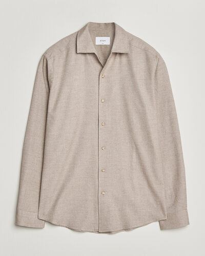 Eton Casual Fit One Piece Collar Flannel Shirt Beige