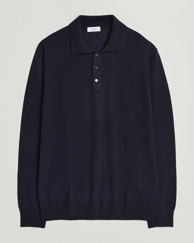 Eton Merino Wool Knitted Polo Navy Blue