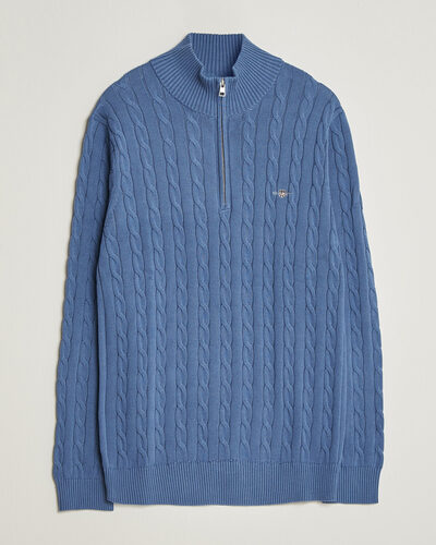 Gant Cotton Cable Half Zip Blue Horizon