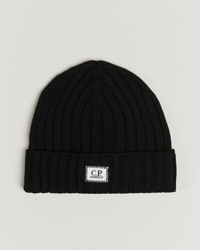 C.P. Company Extra Fine Merino Rib Knitted Hat Black