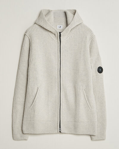 C.P. Company Heavy Lambswool Hood Zip Light Grey