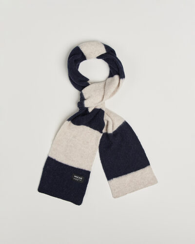 Robert Mackie Rona Ribbed Shaggy Lambswool Scarf White/Blue Mix