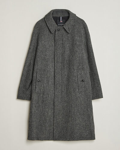 Gloverall Hynes Harris Tweed Coat Charcoal Herringbone