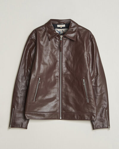 Nudie Jeans Eddy Rider Leather Jacket Burgundy Brown