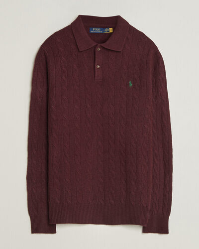 Polo Ralph Lauren Wool/Cashmere Cable Knit Polo Aged Wine Heather