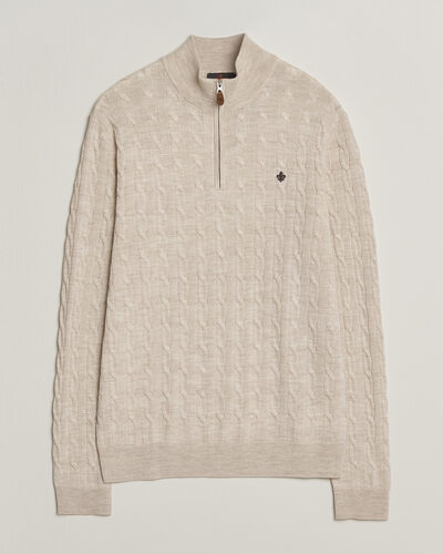 Morris Merino Cable Half Zip Off White