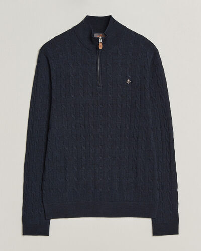 Morris Merino Cable Half Zip Navy