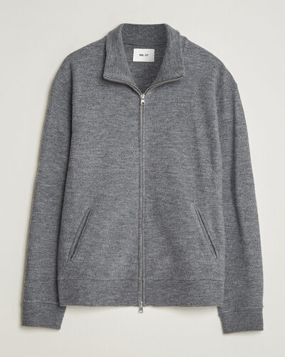NN07 Soft Boiled Wool Full Zip Dark Grey Melange