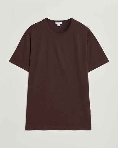 Sunspel Crew Neck Q82 Cotton T-Shirt Dark Brown