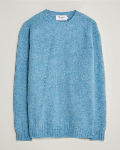 Harley Of Scotland Brushed Supersoft Lambswool Crewneck Loch Blue