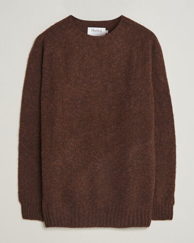 Harley Of Scotland Brushed Supersoft Lambswool Crewneck Marron