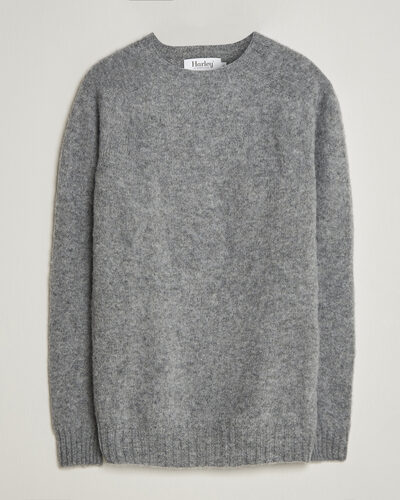 Harley Of Scotland Brushed Supersoft Lambswool Crewneck Mid Grey