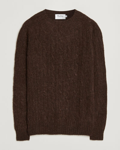 Harley Of Scotland Brushed Supersoft Lambswool Cable Marron