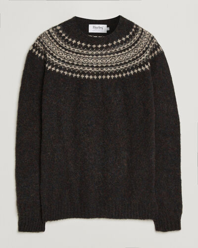 Harley Of Scotland Brushed Supersoft Lambswool Yolk Fairisle Volcano/Cameo
