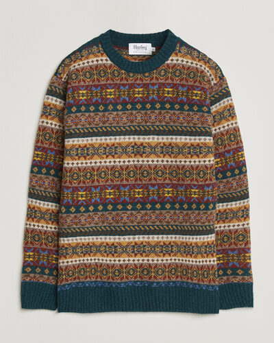 Harley Of Scotland Supersoft 2ply Lambswool Fairisle Crew Tempest