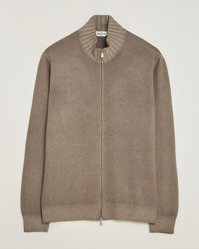 Gran Sasso Wool/Cashmere Washed Full Zip Brown Melange