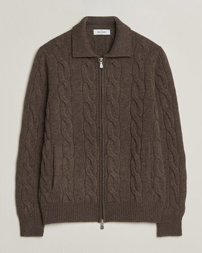 Gran Sasso Wool/Cashmere Cable Full Zip Dark Brown Melange
