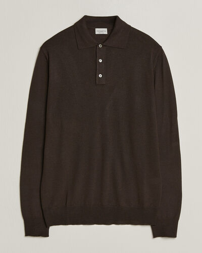 Morgano Extra Fine Merino Wool Polo Dark Brown
