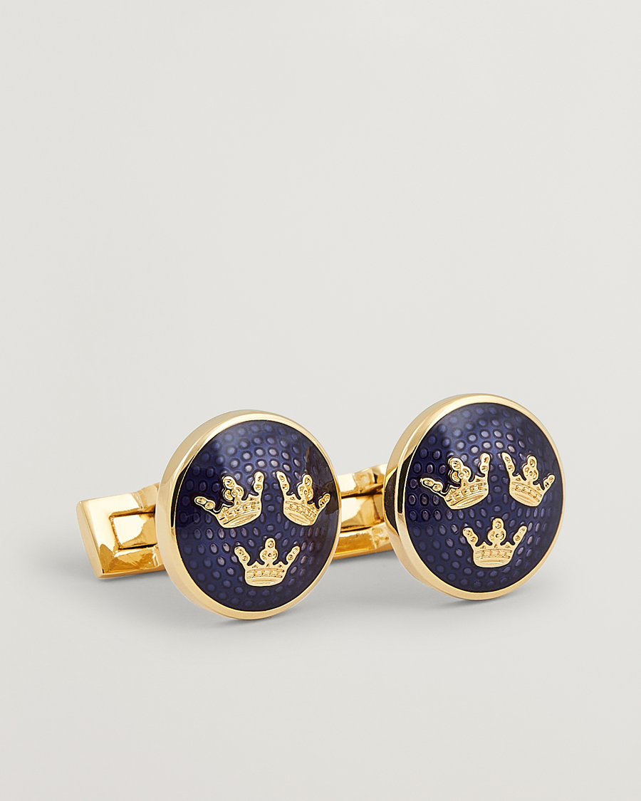 Herre | Skultuna Cuff Links Tre Kronor Gold/Royal Blue | Skultuna | Cuff Links Tre Kronor Gold/Royal Blue