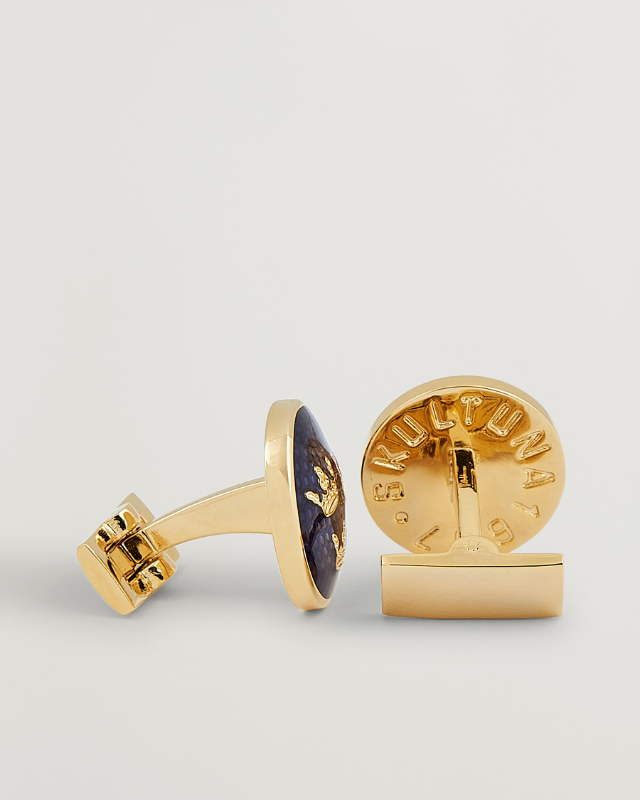 Herr | Black Tie | Skultuna | Cuff Links Tre Kronor Gold/Royal Blue