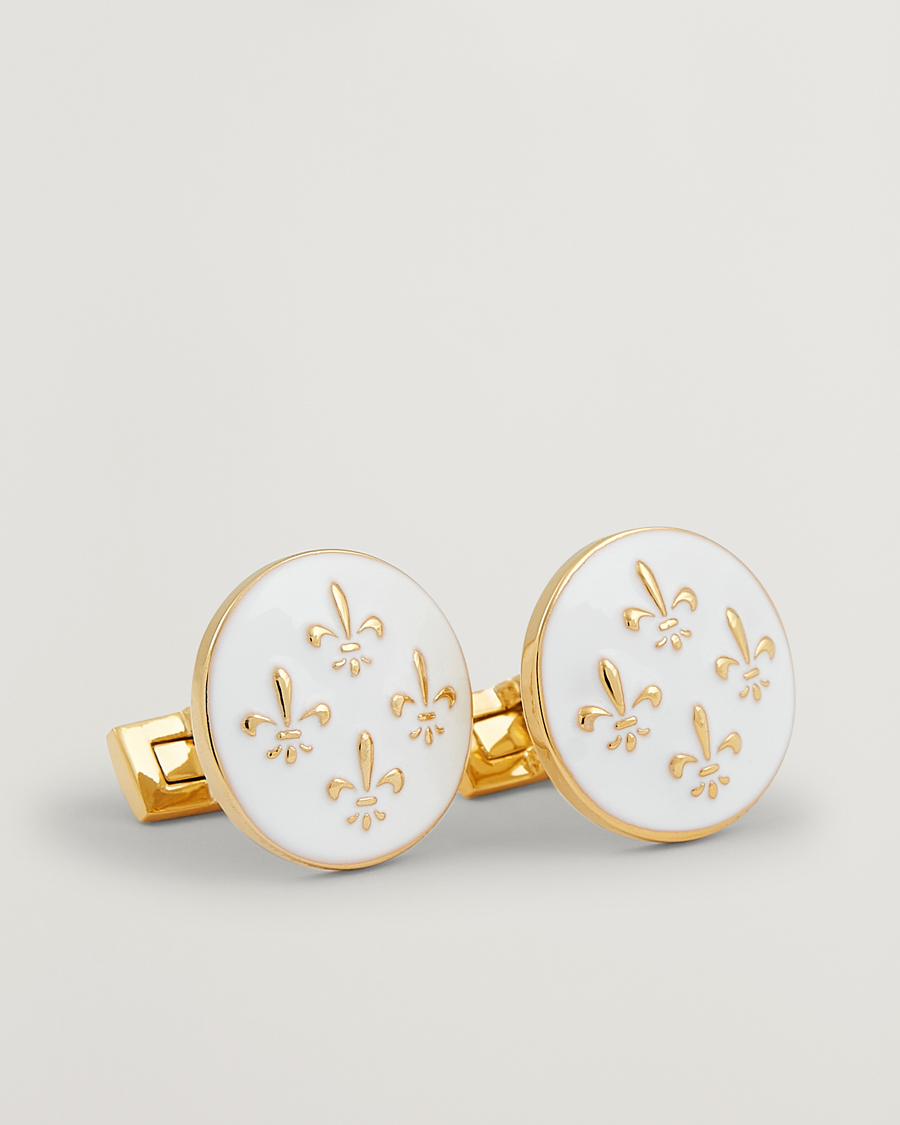 Herre | Mansjettknapper | Skultuna | Cuff Links Fleur de Lys Gold/Ivory White