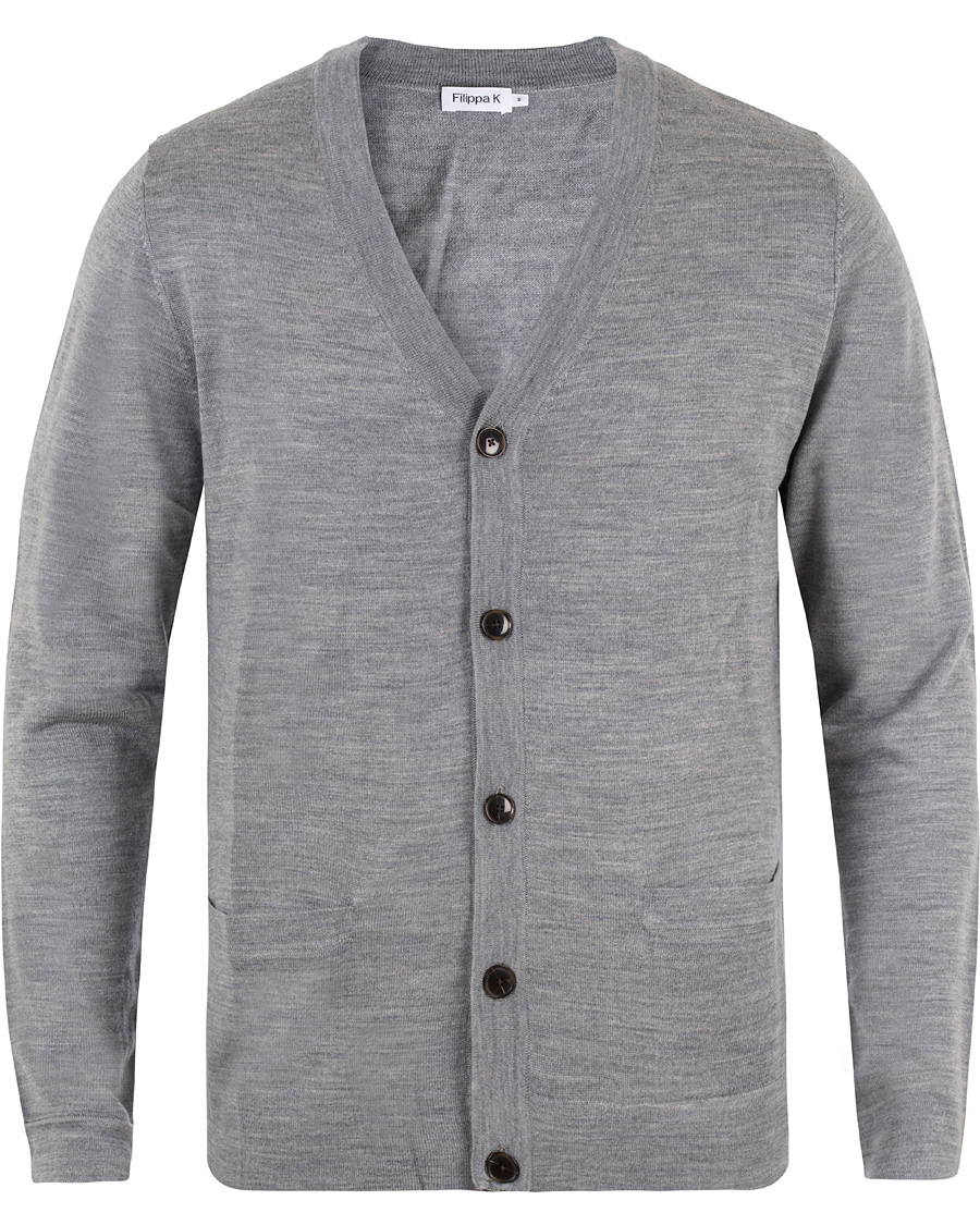 Herre | Gensere | Filippa K | Fine Merino V-Neck Cardigan Grey Melange