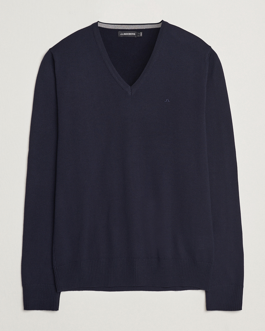 Herre | Gensere | J.Lindeberg | Lymann True Merino V-Neck Pullover Navy