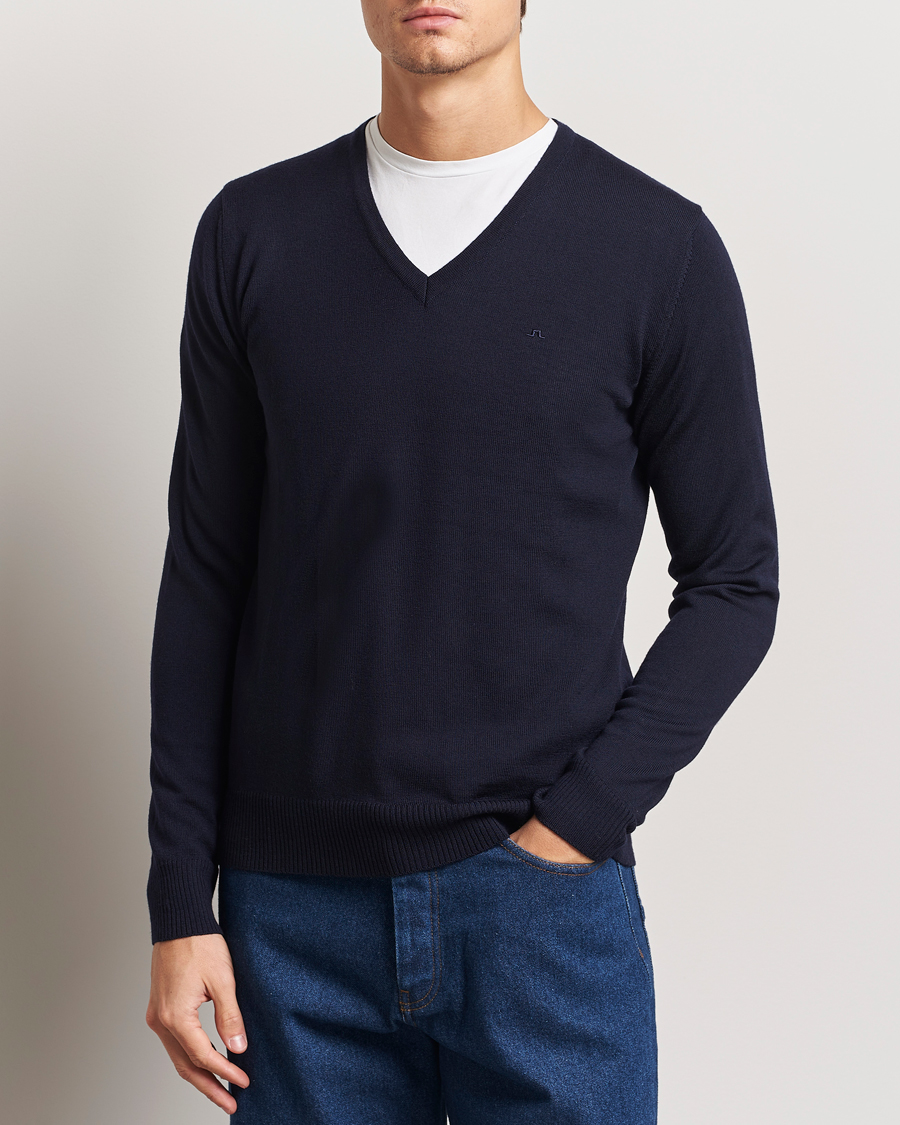 Herre | J.Lindeberg | J.Lindeberg | Lymann True Merino V-Neck Pullover Navy